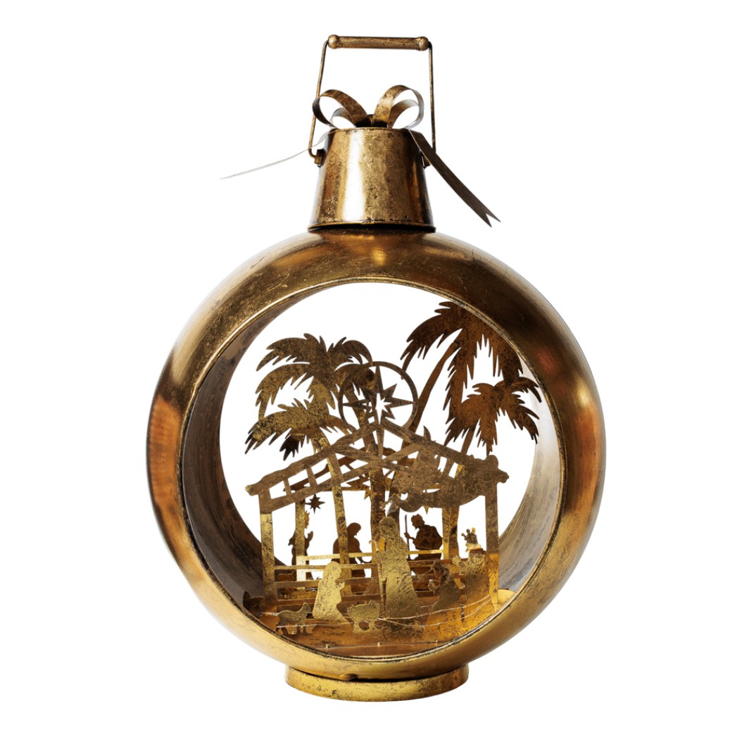 Χριστουγεννιάτικη Χρυσή Επιδαπέδια Μπάλα Με Φάτνη Στο Εσωτερικό Της 60 cm Χριστουγεννιάτικες Μπάλες