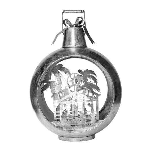 Χριστουγεννιάτικη Ασημί Επιδαπέδια Μπάλα Με Φάτνη Στο Εσωτερικό Της 60 cm Χριστουγεννιάτικες Μπάλες