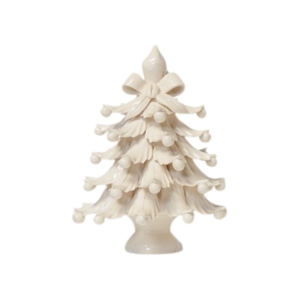Λευκό Κεραμικό Χριστουγεννιάτικο Δέντρο Με Λευκό Φιόγκο 20x30 cm Χριστουγεννιάτικα Δέντρα-Φυτά