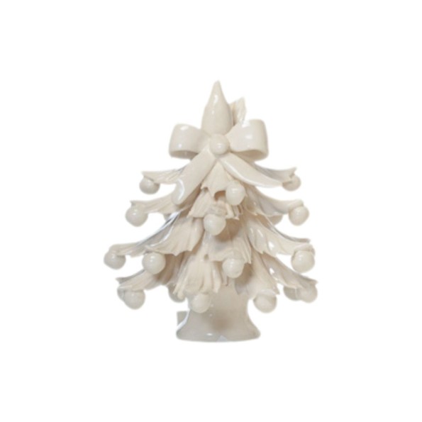Λευκό Κεραμικό Χριστουγεννιάτικο Δέντρο Με Λευκό Φιόγκο 15x18 cm Χριστουγεννιάτικα Δέντρα-Φυτά