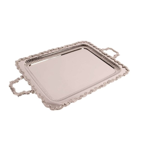 Tray with Handle 42 cm - Silver - Brass / Glass Tray with Handle 42 cm - Silver - Brass / Glass
