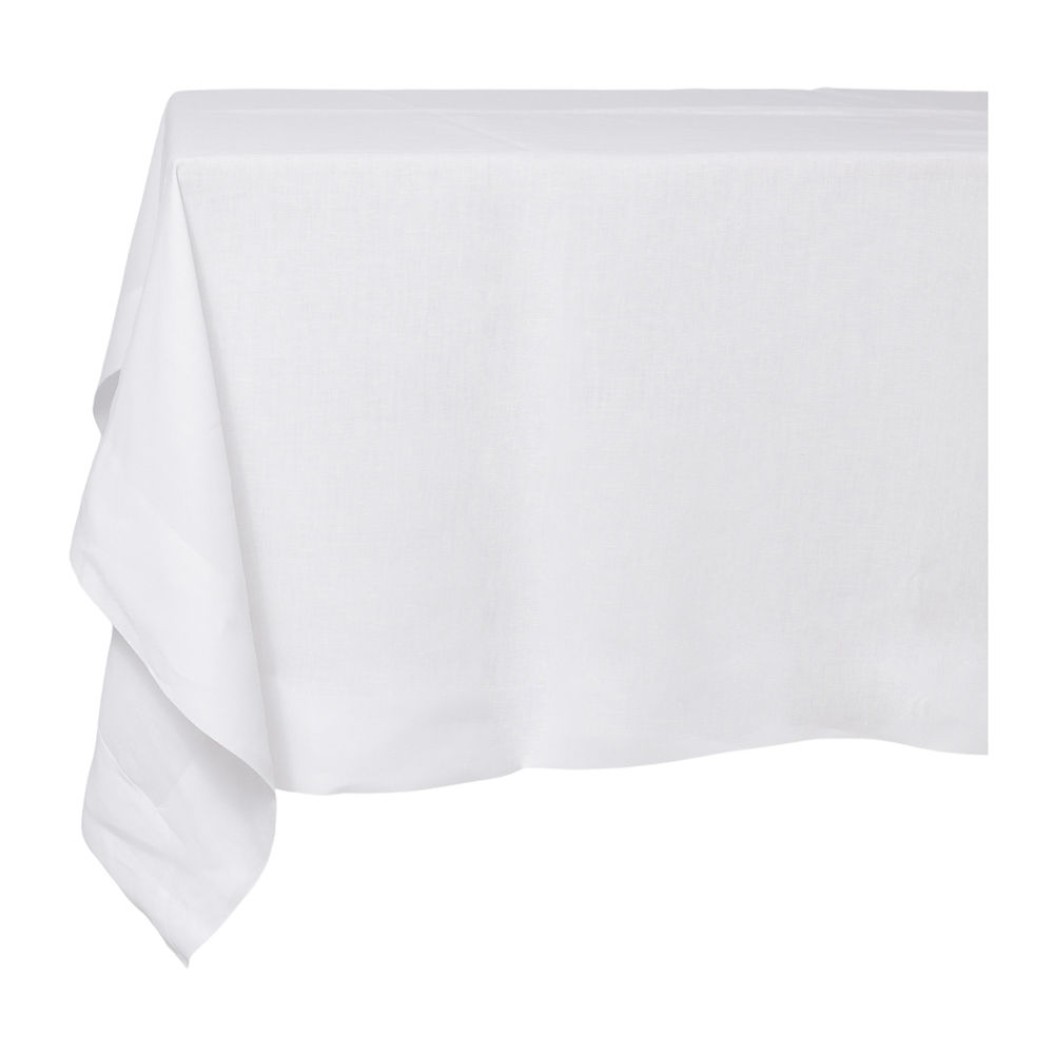 Τετράγωνο Λινό Τραπεζομάντηλο Με Φάσα 150x150cm Σε Λευκό Χρώμα Για Τραπεζάκια Bistrot Τραπεζομάντηλα