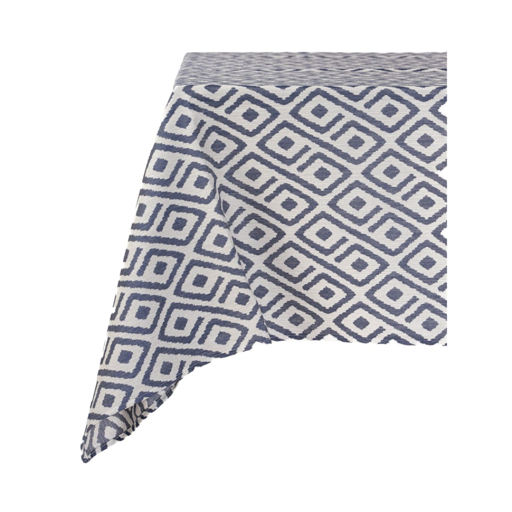 Square Cotton Tablecloth With Blue Pattern 180x180 cm In White Color Tablecloths