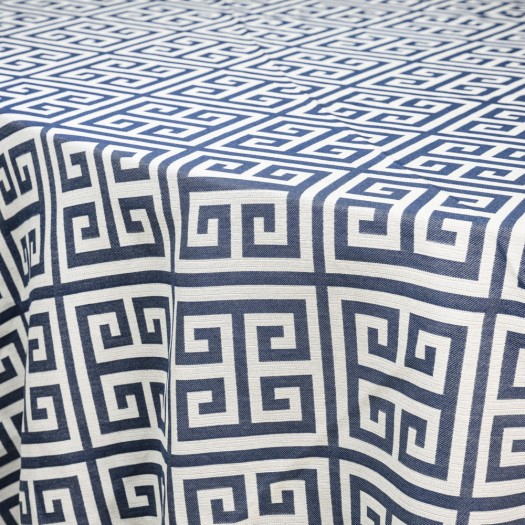 Cotton Round Table Tablecloth With Blue Pattern 230 cm In White Color Tablecloths