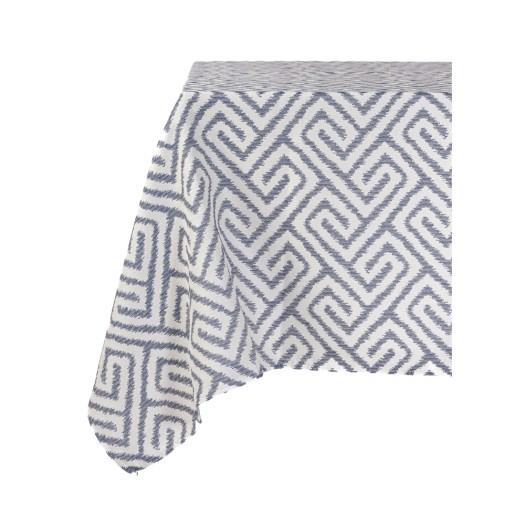 Cotton Tablecloth Rectangle With Blue Pattern 180x160 cm In White Color Tablecloths