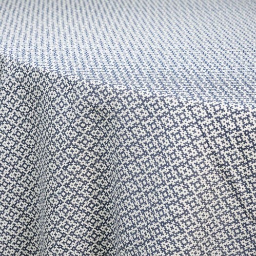 Cotton Round Table Tablecloth With Blue Pattern 230 cm In White Color Tablecloths