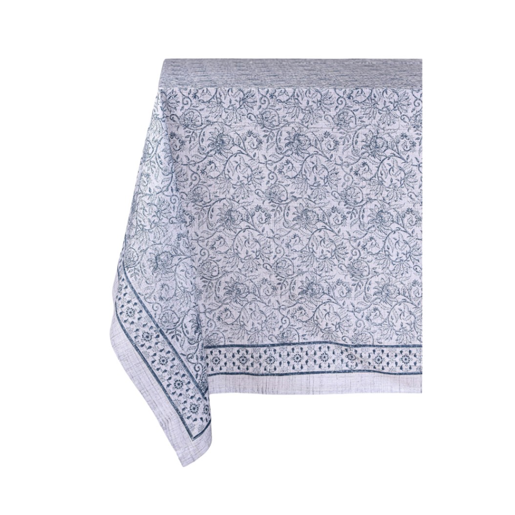 Rectangular Indian Cotton Tablecloth 420x260 cm With Indian Pattern In Blue Color Tablecloths