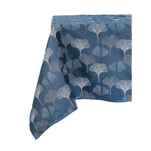 Cotton Tablecloth With Cream Leaves Rectangle 720x280 cm In Petrol Color Tablecloths